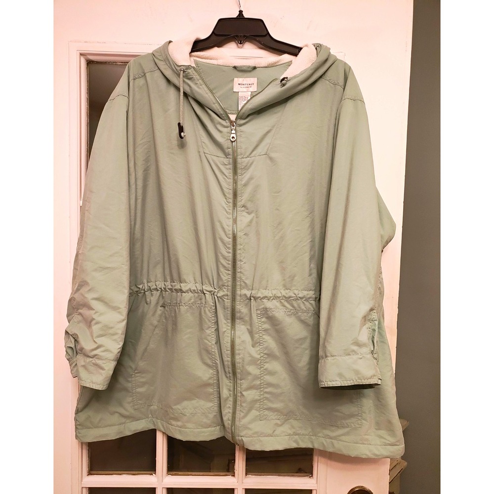 Monterey by Koret Womens 3X Sage Green Hooded Fleece Lined Parka Jacket Plus